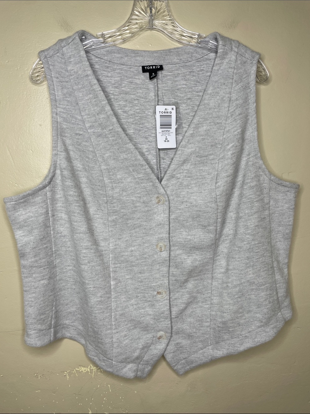 TORRID Knit V-Neck Button Up Heather Gray Vest Academia Corporate Chic NWT 2X